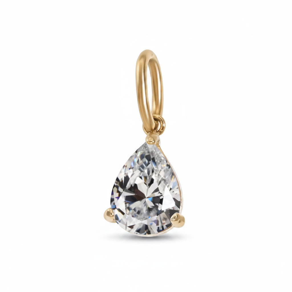Gold Pear-Cut Zircon Drop Earring — Pure White
