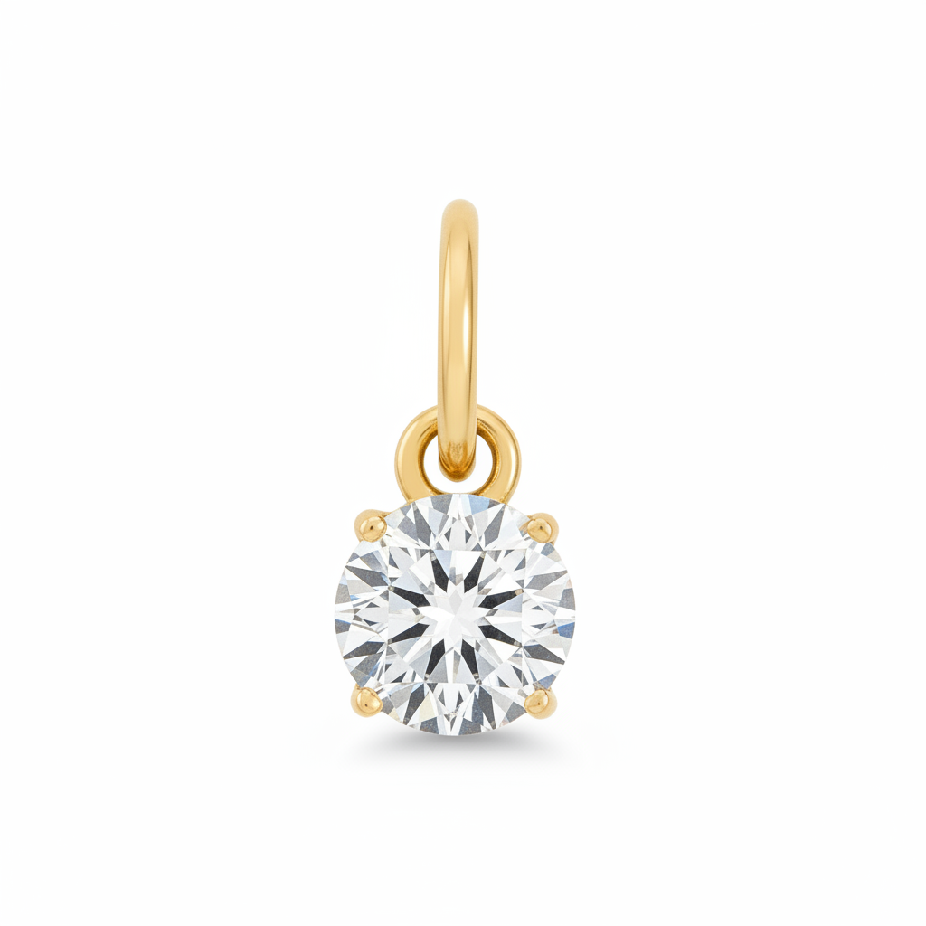Gold Round Zircon Drop Earring — Full White
