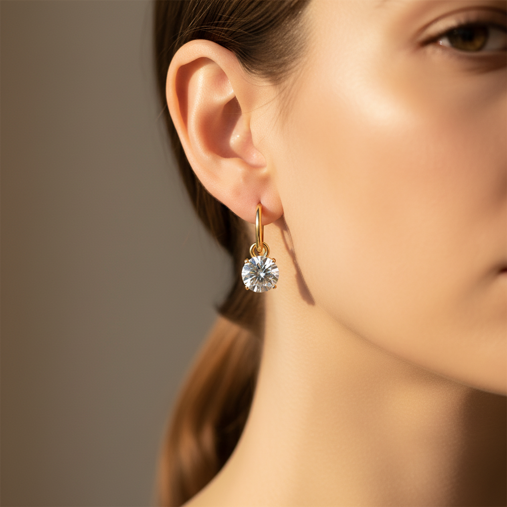 Gold Round Zircon Drop Earring — Lifestyle