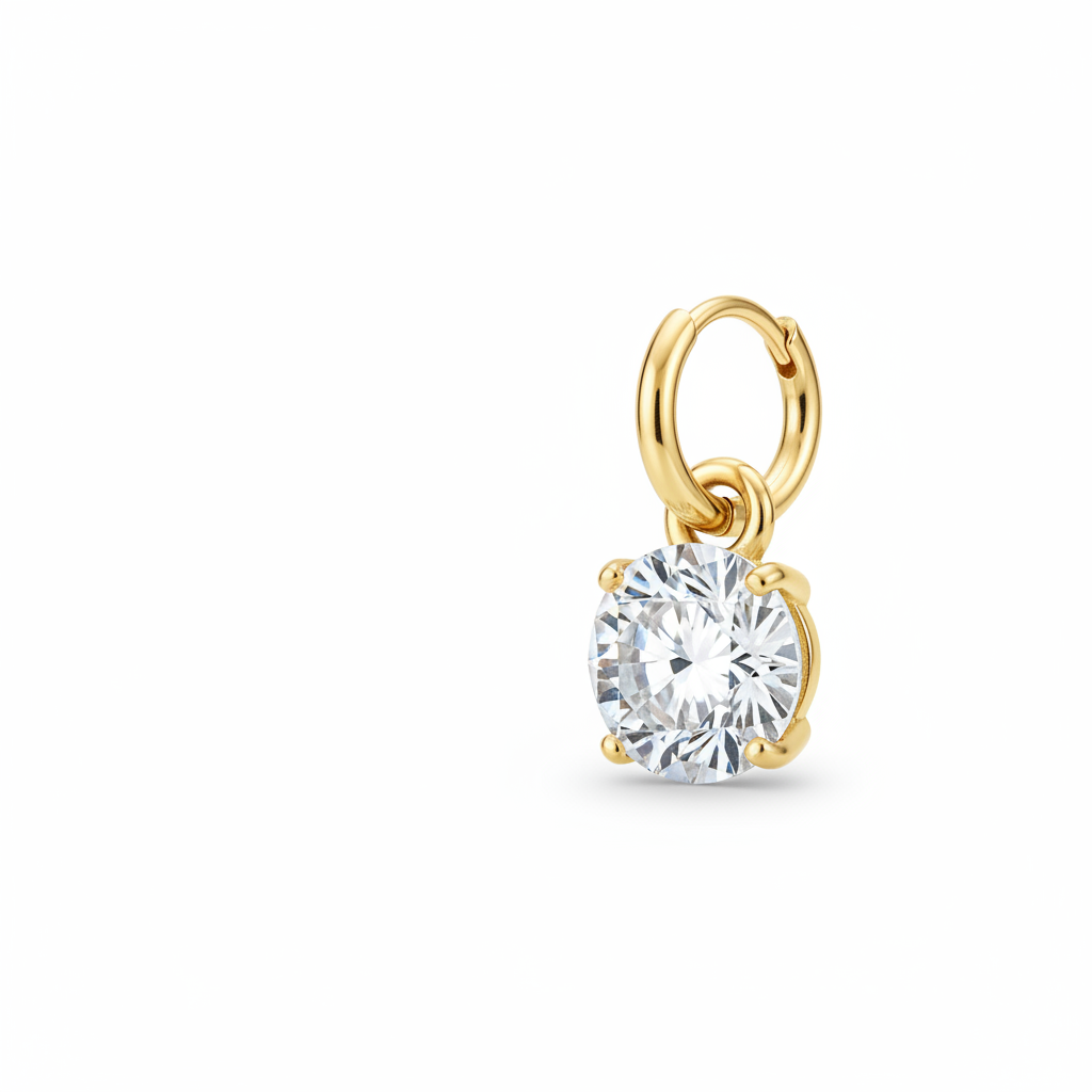 Gold Round Zircon Drop Earring — Off-Centre White