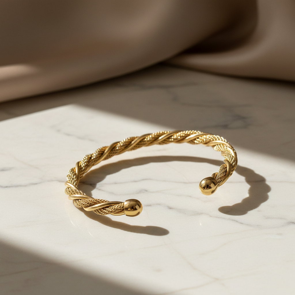 Gold spiral rope bangle lifestyle shot