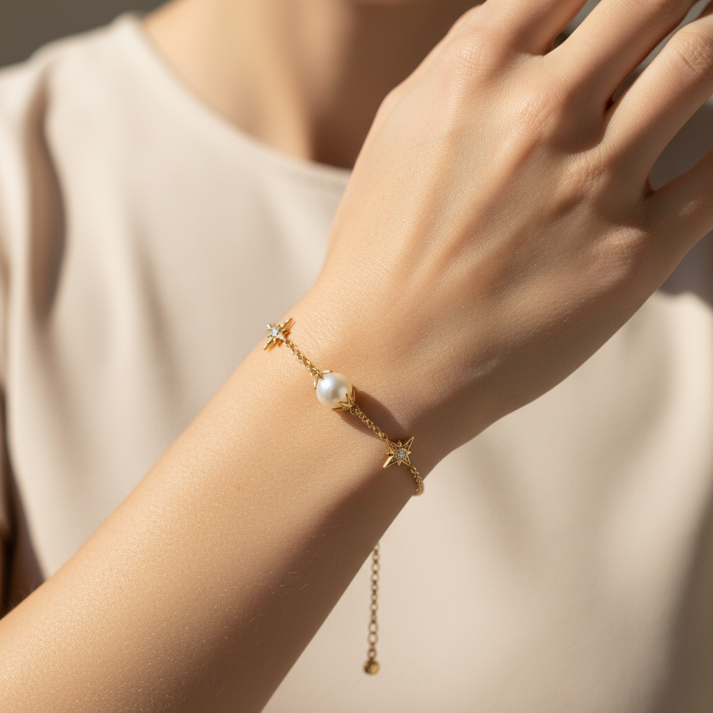 Gold Star Pearl Bracelet – Lifestyle Shot