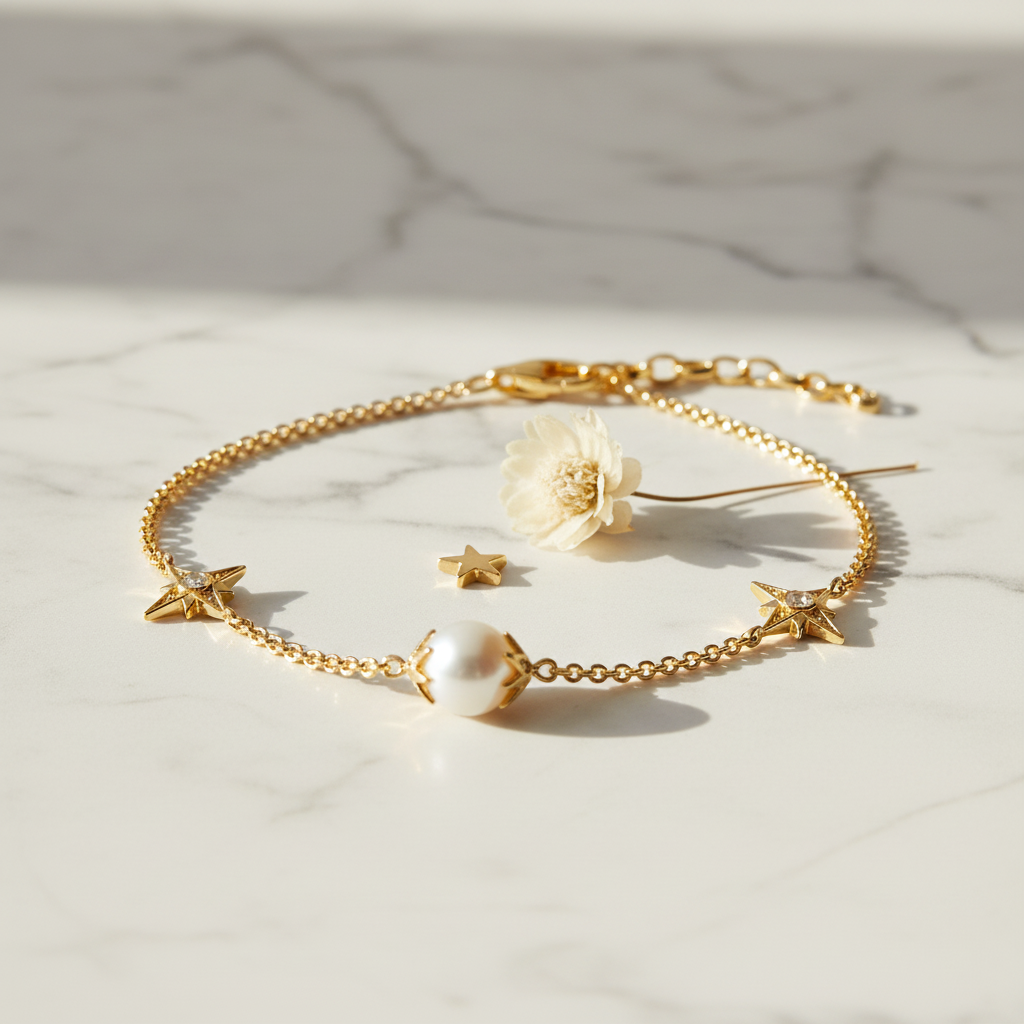 Gold Star Pearl Bracelet – Solo Lifestyle Shot
