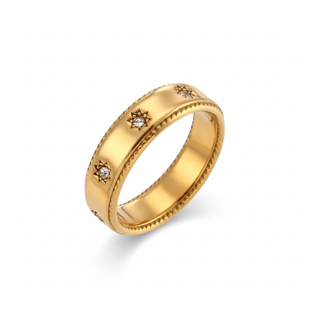 Gold star ring on pure white background