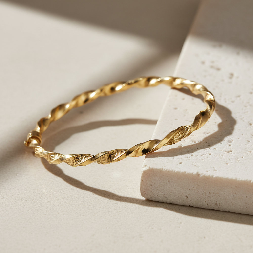 Gold twisted bangle lifestyle shot