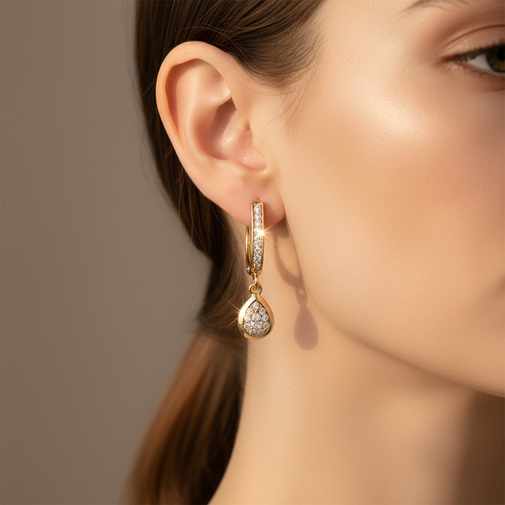 Gold Zircon Hoop Drop Earrings — Lifestyle