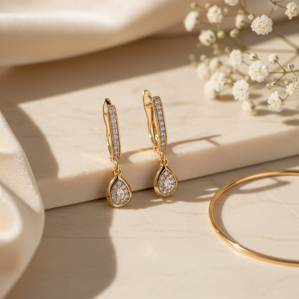 Gold Zircon Hoop Drop Earrings — Styled Lifestyle