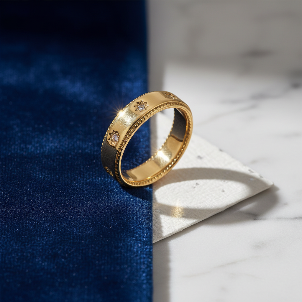 Lifestyle image of gold star ring