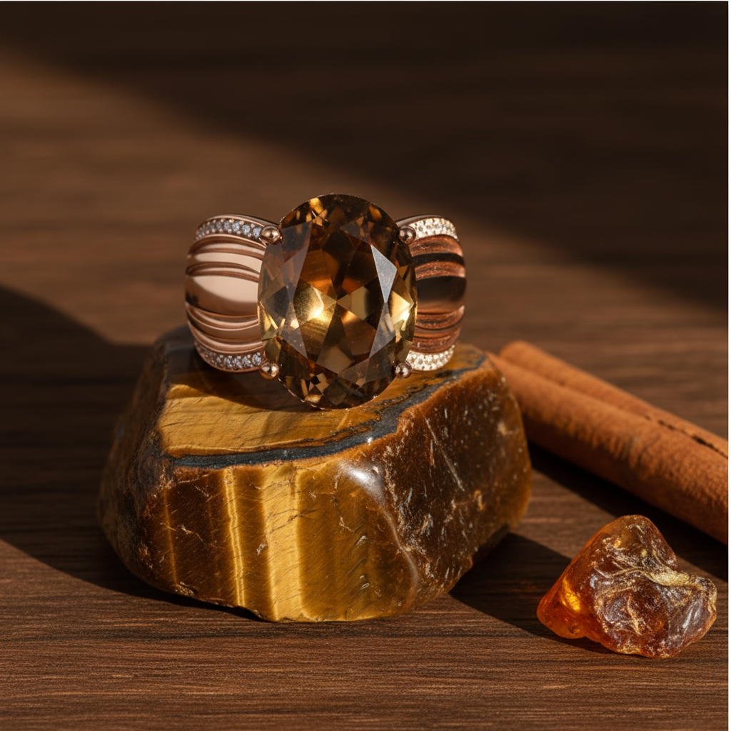 Natural Brown Zircon Rose Gold Solitaire Ring – Tiger's Eye Natural Light Lifestyle