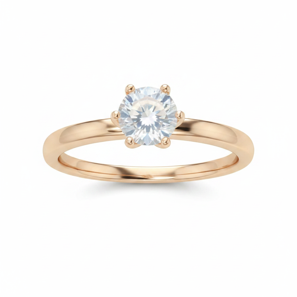 Natural Zircon Rose Gold Solitaire Ring – Top Down View