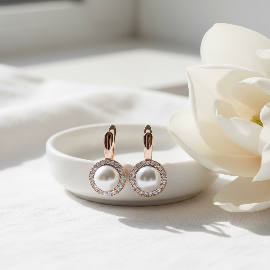 Pearl Rose Gold Pavé Halo Earrings – Magnolia Ceramic Dish Lifestyle