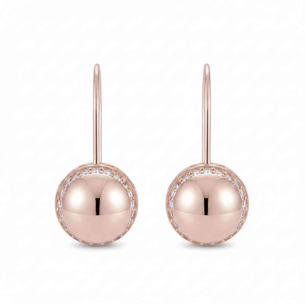 Rose Gold Ball Drop Earrings White Background