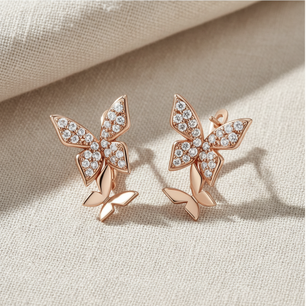 Rose Gold Butterfly Earrings – Solo Lifestyle Shot
