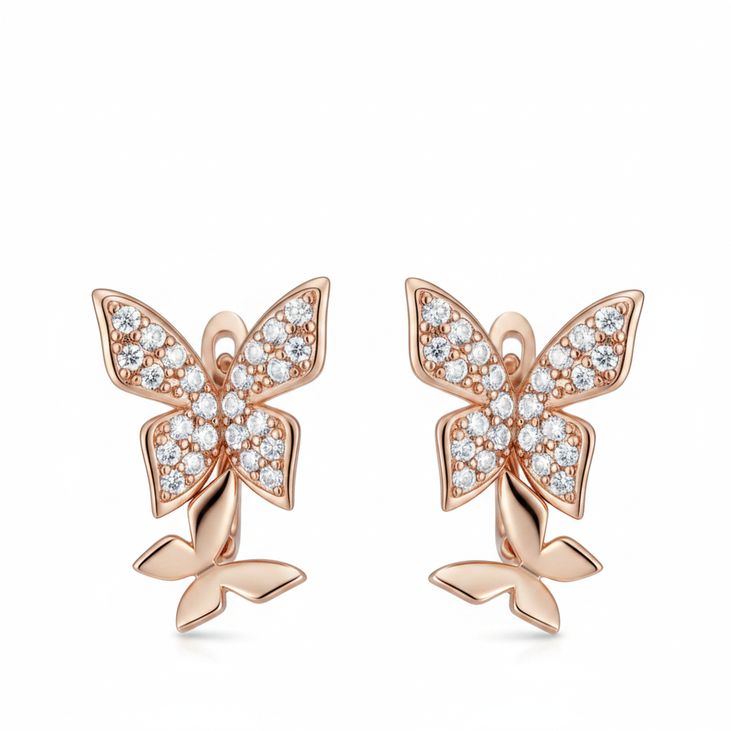 Rose Gold Butterfly Earrings – White Background