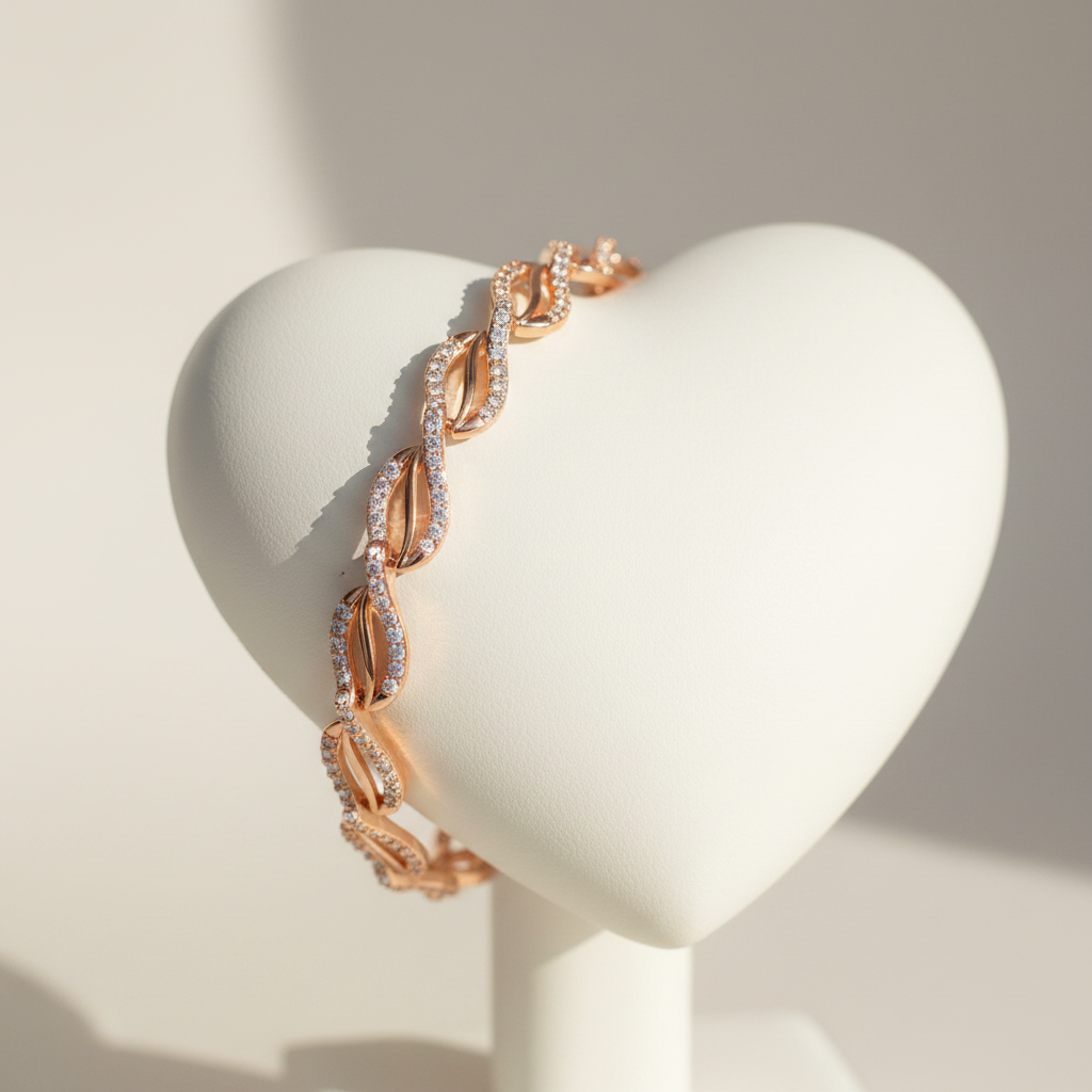 Rose Gold Crystal Link Bracelet – Heart Stand Lifestyle Shot