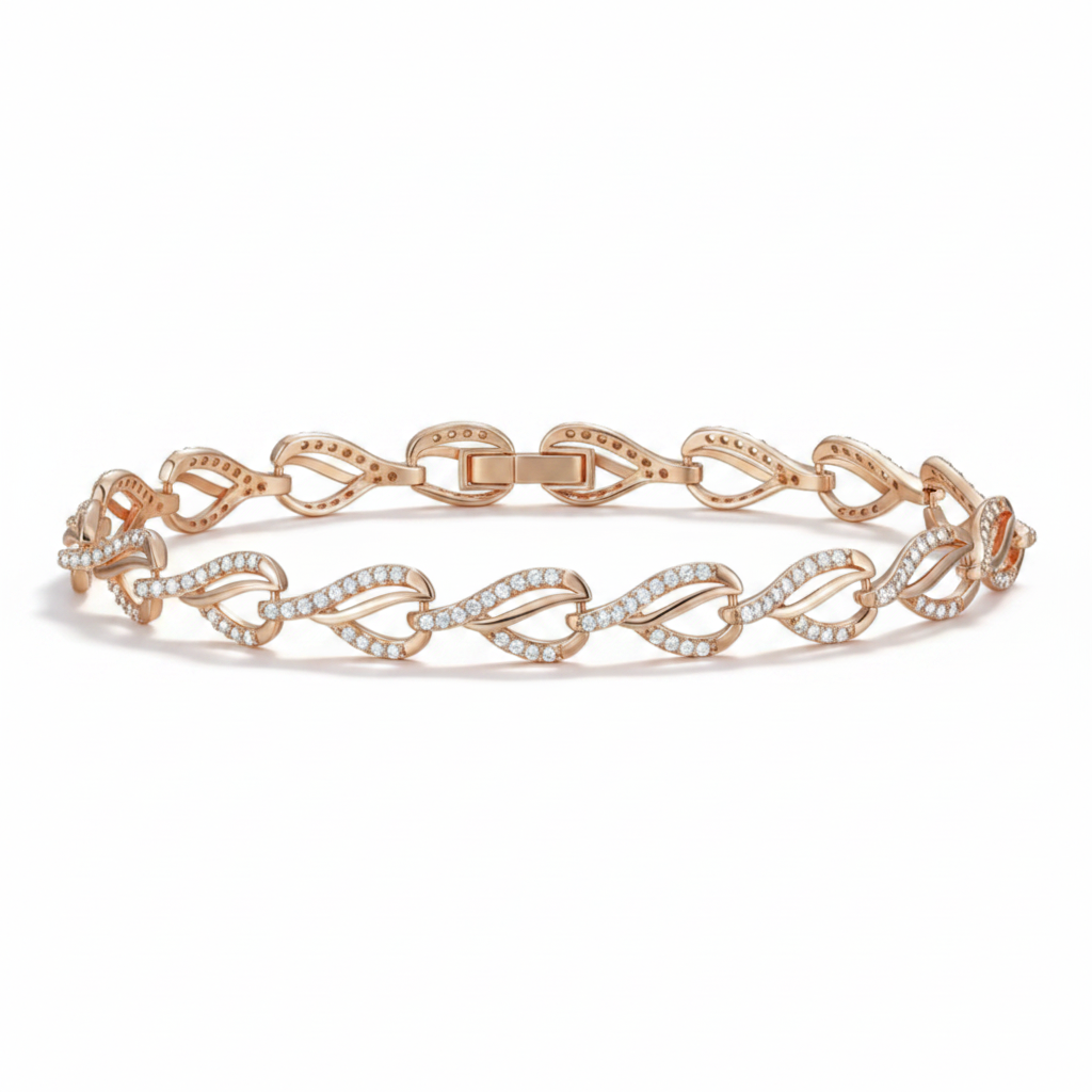 Rose Gold Crystal Link Bracelet – Horizontal Front Facing White Background