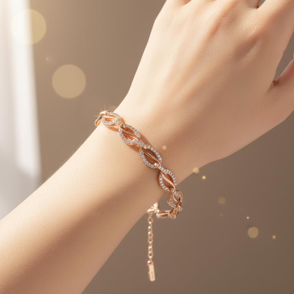 Rose Gold Crystal Link Bracelet – Lifestyle Shot