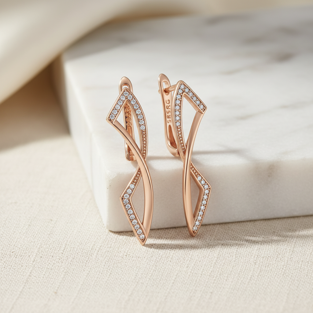 Rose Gold Geometric Drop Earrings – Solo Lifestyle Shot