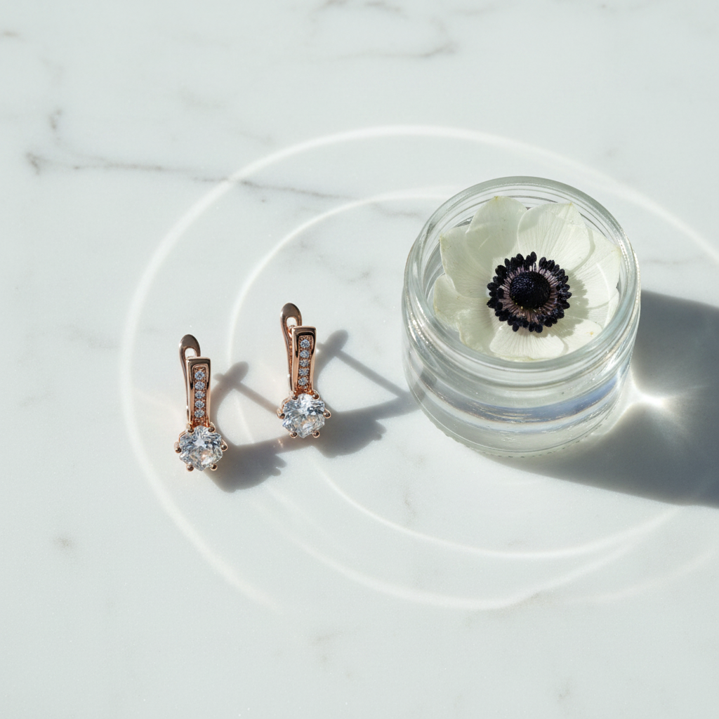 Rose Gold Hexagonal Zircon English Lock Earrings – Anemone Water Jar Lifestyle