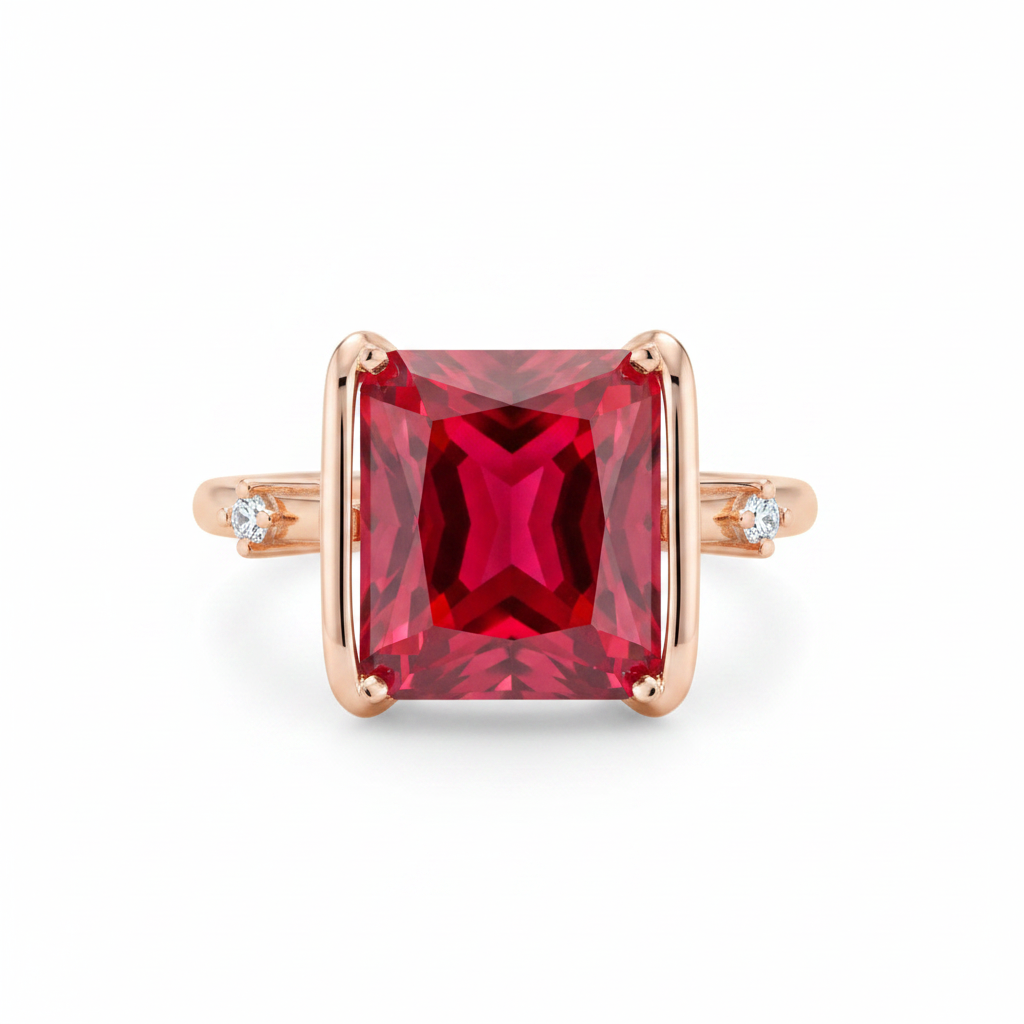 Rose Gold Princess-Cut Ruby Ring – Front Facing