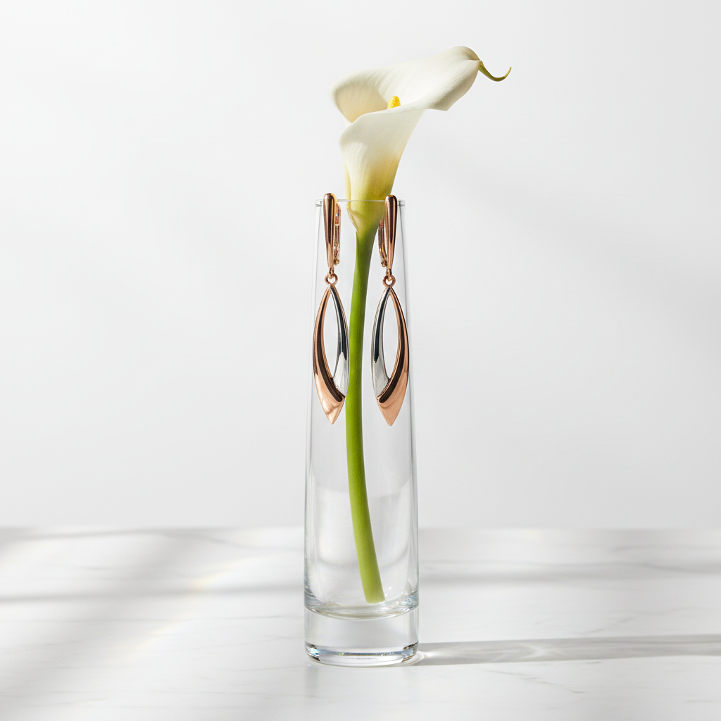 Rose Gold & Silver Two-Tone Drop Earrings – Glass Vase Lifestyle