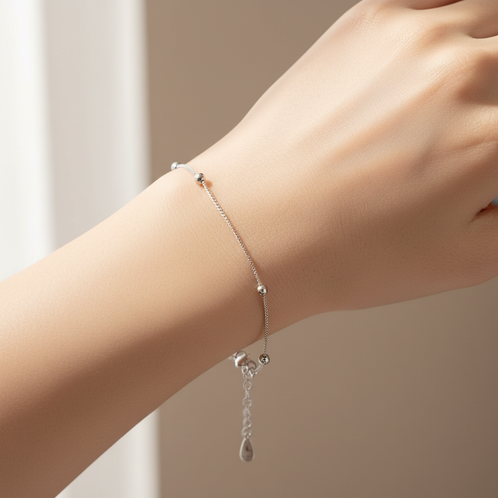 Silver Beaded Satellite Bracelet – Lifestyle Shot