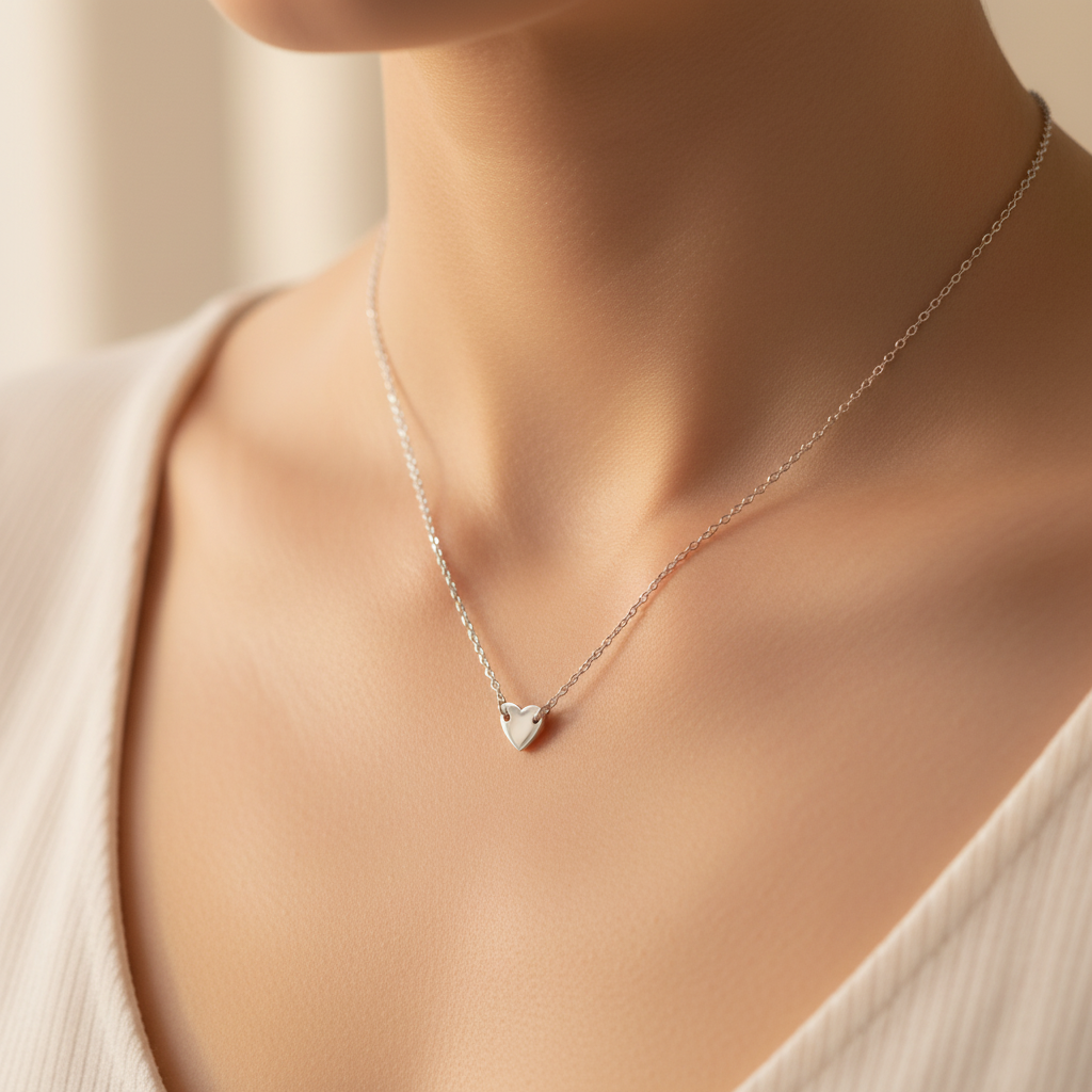 Silver Heart Pendant Necklace — Lifestyle