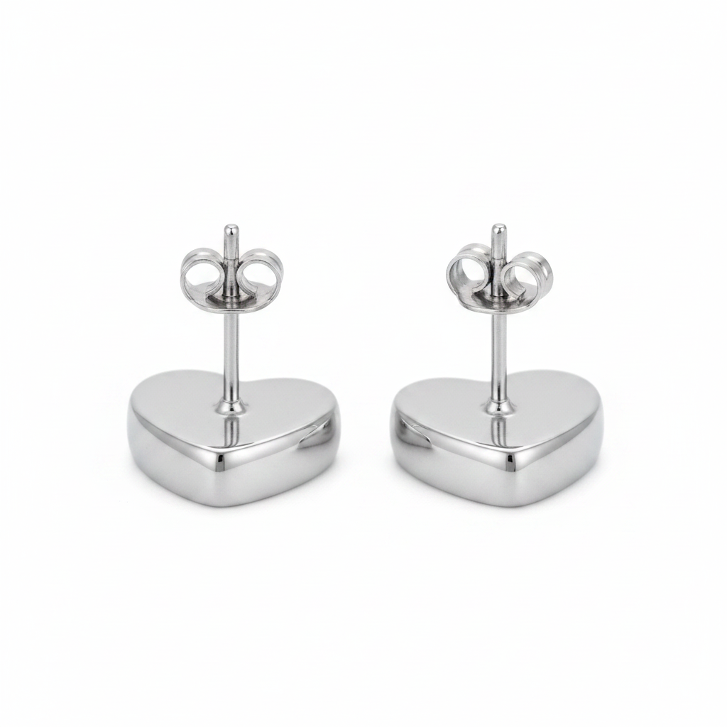 Silver Heart Stud Earrings – Rear View Butterfly Clutch Back