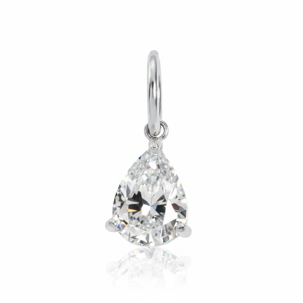 Silver Pear-Cut Zircon Drop Earring — Full White