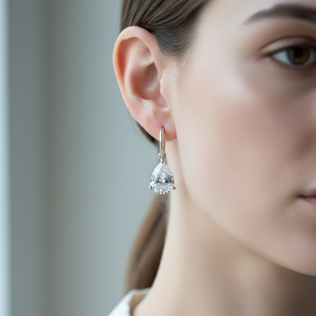 Silver Pear-Cut Zircon Drop Earring — Lifestyle