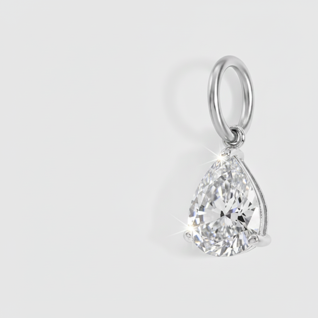 Silver Pear-Cut Zircon Drop Earring — Off-Centre Full White