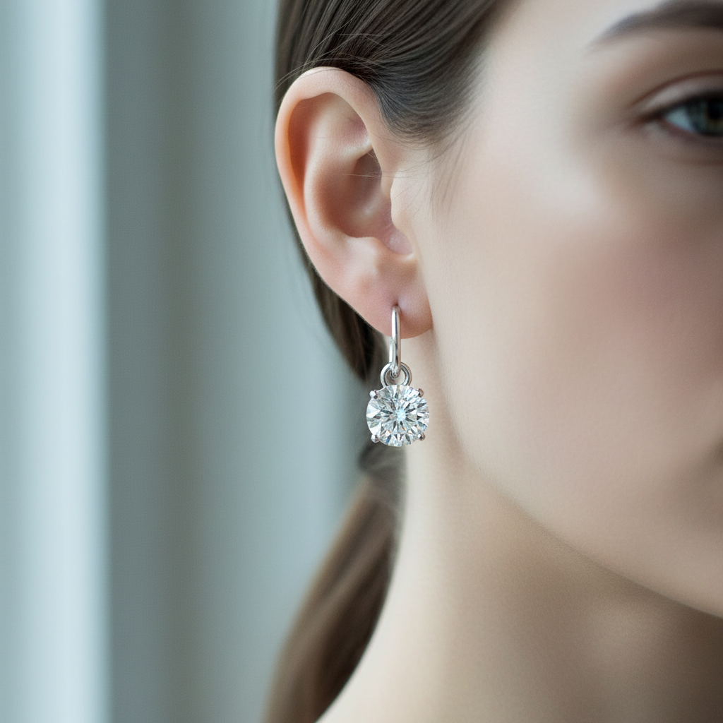 Silver Round Zircon Drop Earring — Lifestyle