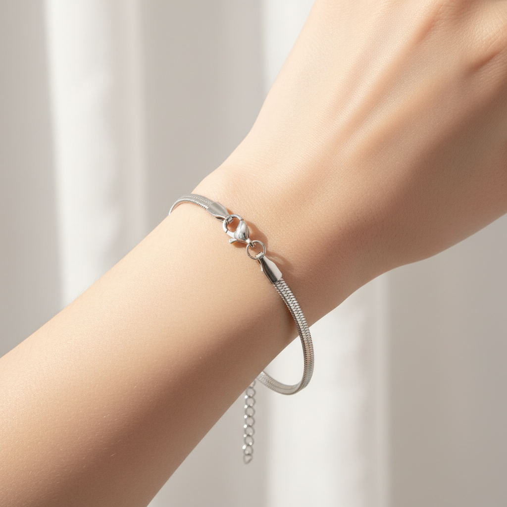 Silver Snake Chain Bracelet – Lifestyle Shot