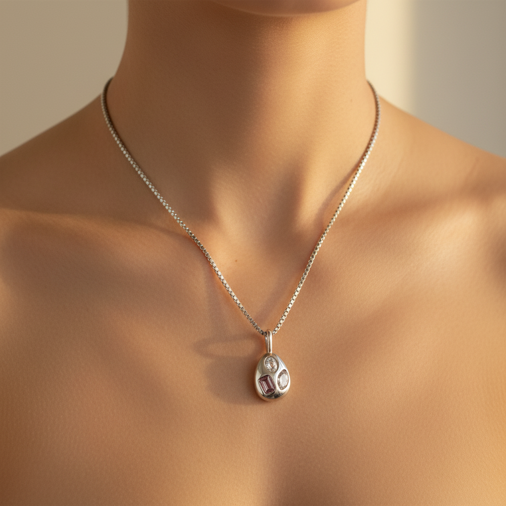 Silver Teardrop Multi-Stone Pendant Necklace — Lifestyle