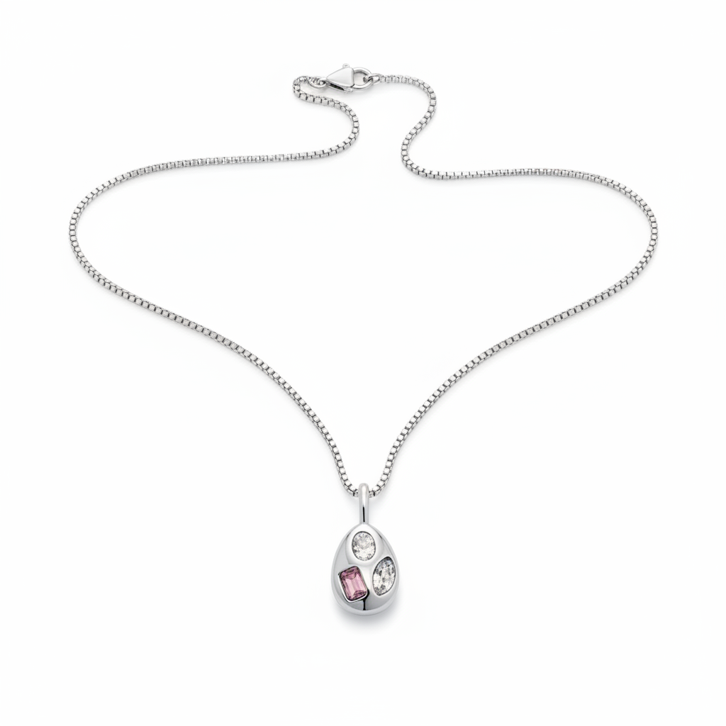 Silver Teardrop Multi-Stone Pendant Necklace — Pure White
