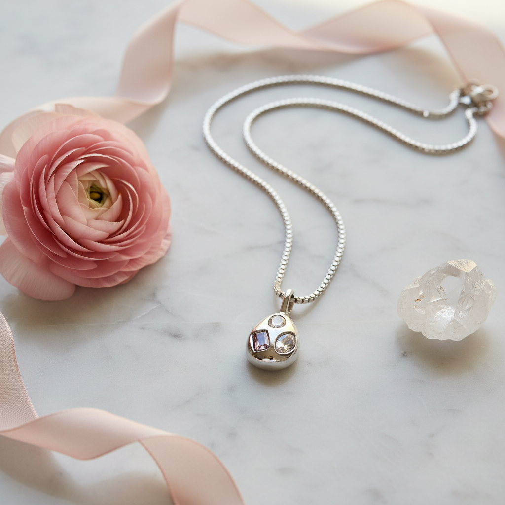 Silver Teardrop Multi-Stone Pendant Necklace — Styled Lifestyle