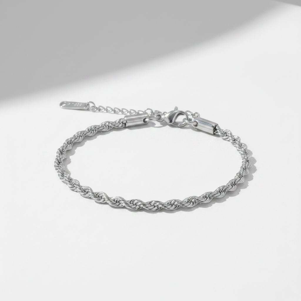 Silver Twisted Rope Chain Bracelet – Clean Simple Shot