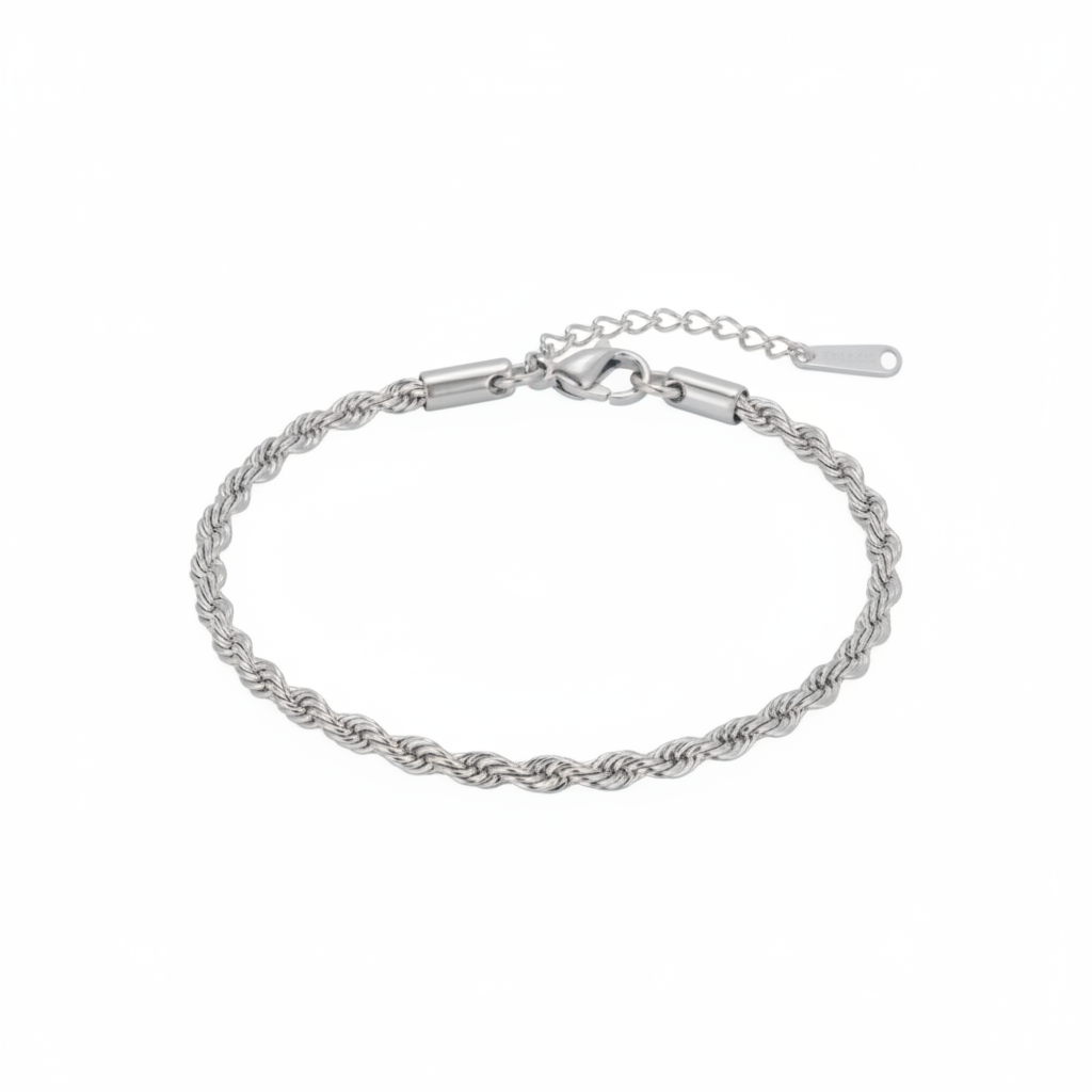Silver Twisted Rope Chain Bracelet – Enhanced Quality White Background