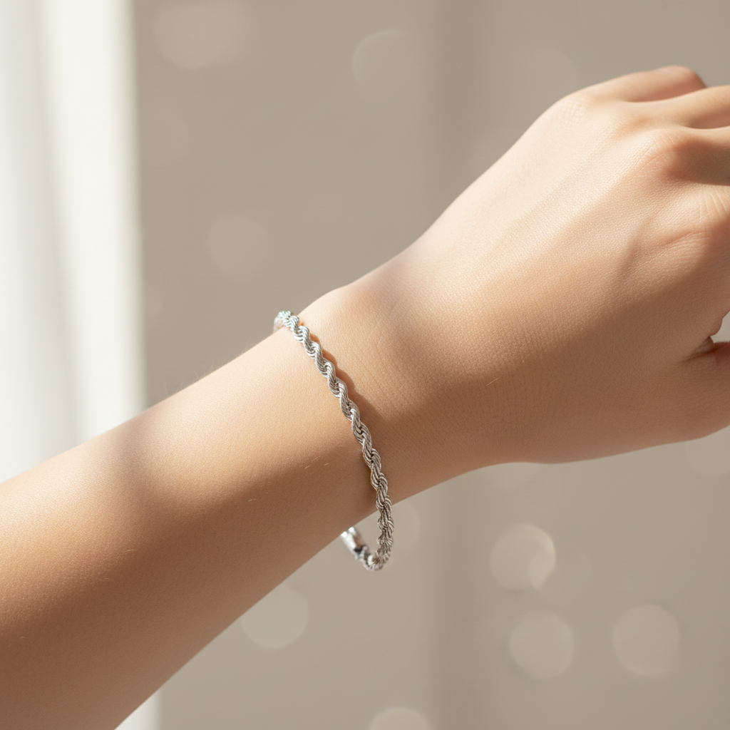 Silver Twisted Rope Chain Bracelet – Lifestyle Shot