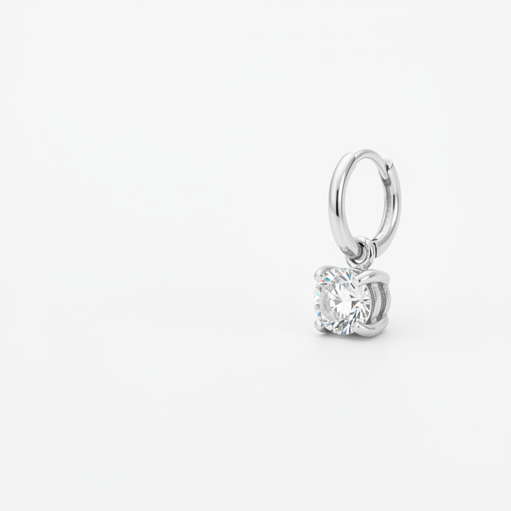 Silver Zircon Drop Earring — Off-Centre White