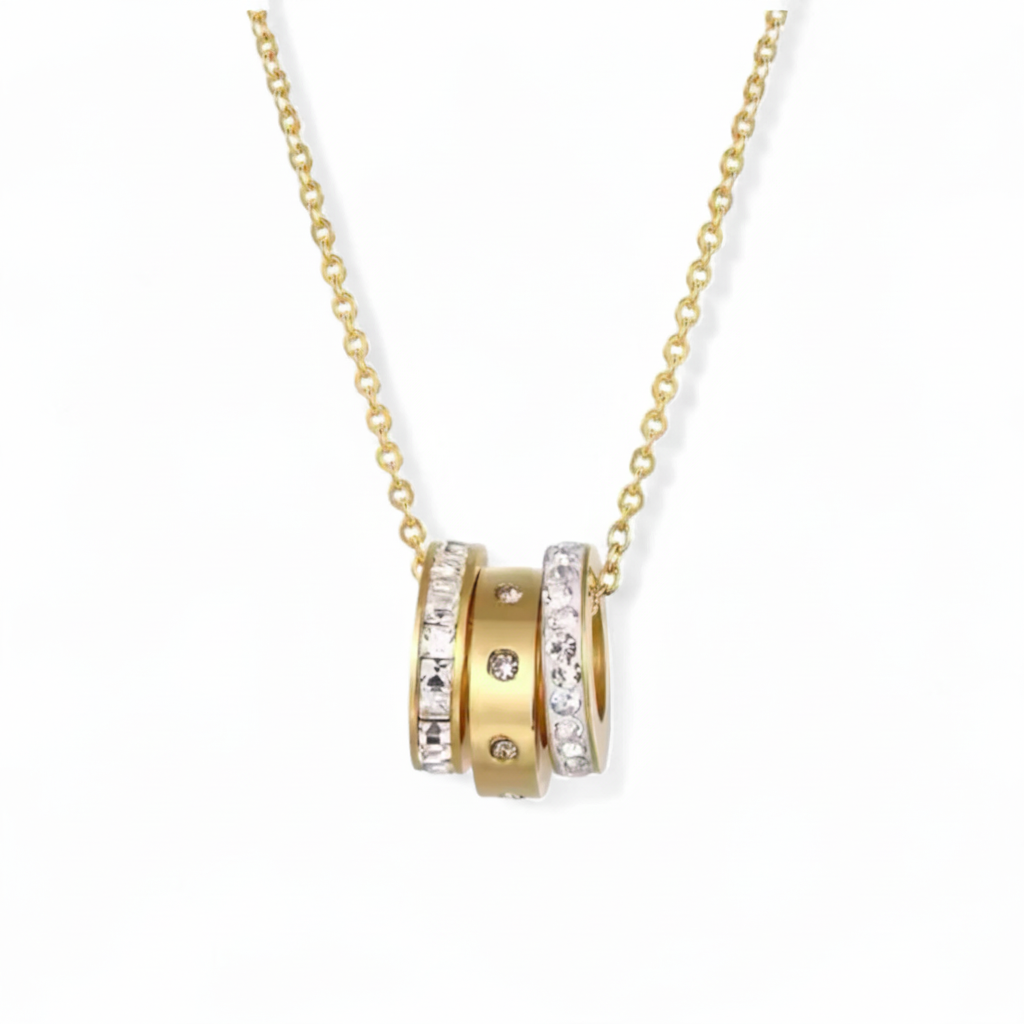 Three-ring pendant necklace white background square