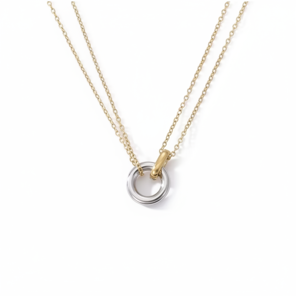 Two-Tone Interlocking Necklace — White Background