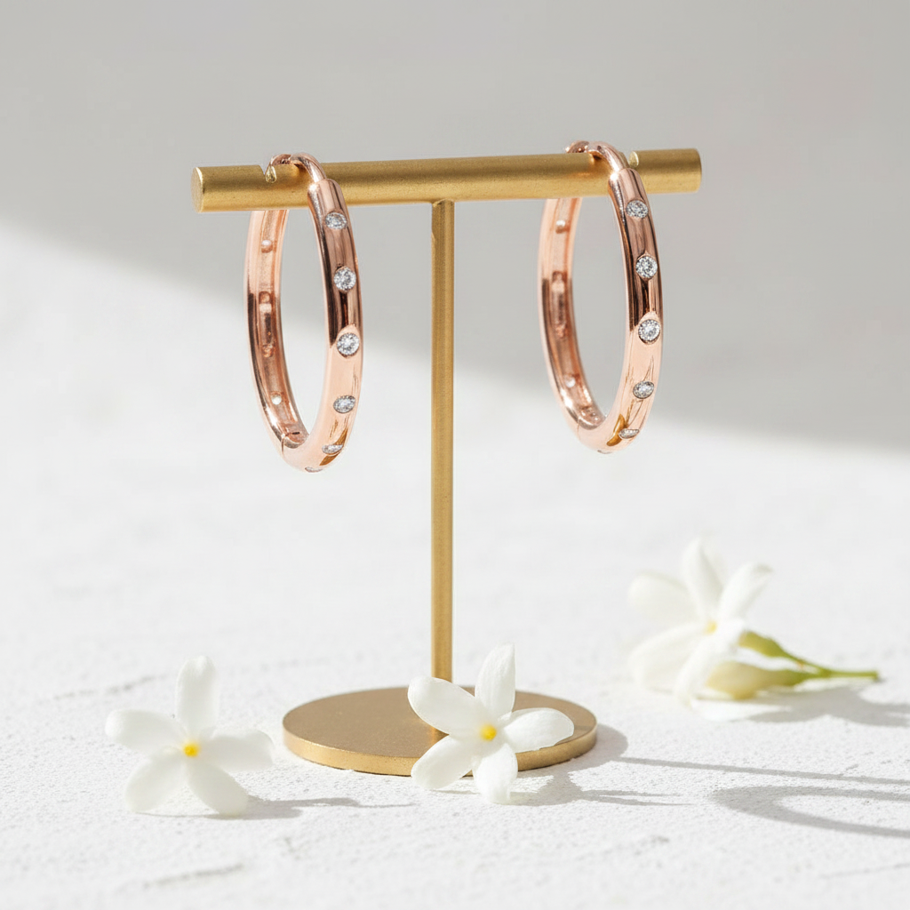 White Zircon Rose Gold Huggie Hoop Earrings – Jasmine Lifestyle