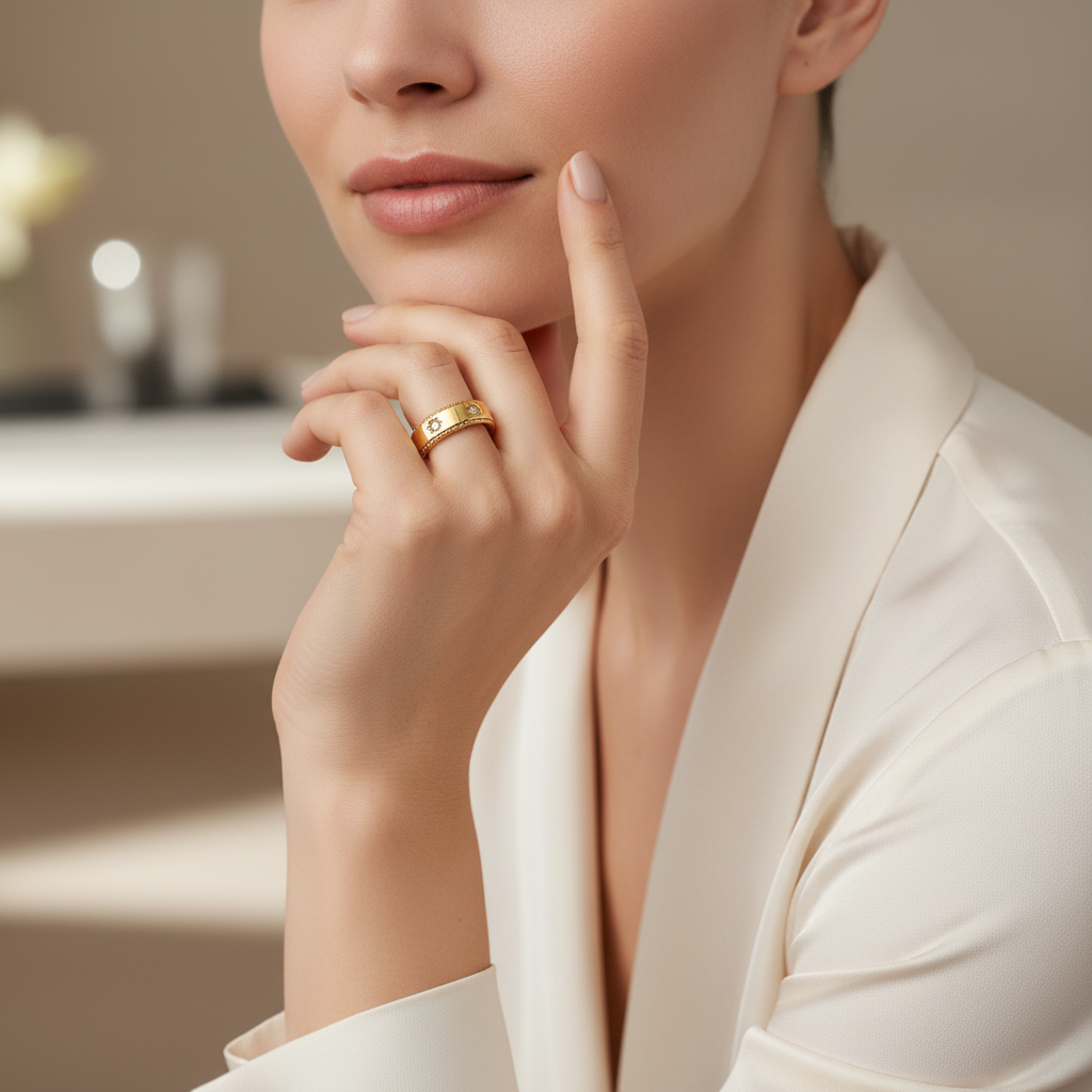 Woman wearing gold star ring