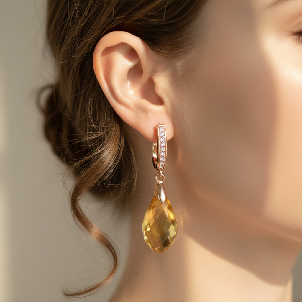 Yellow Citrine Rose Gold Drop Earrings – Lifestyle Shot