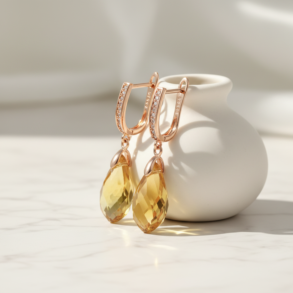 Yellow Citrine Rose Gold Drop Earrings – Solo Lifestyle Shot