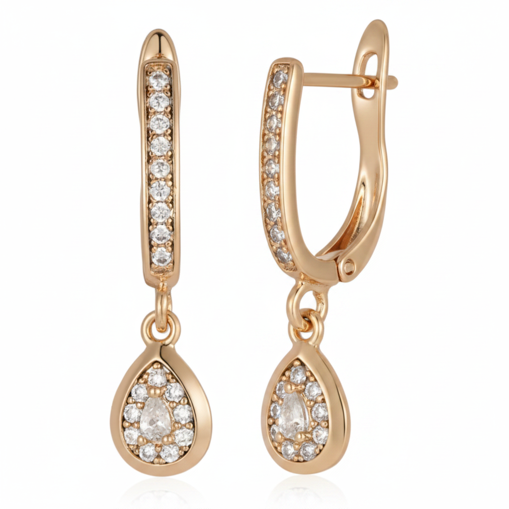 Yellow Gold Studded Teardrop Earrings — Lock Detail