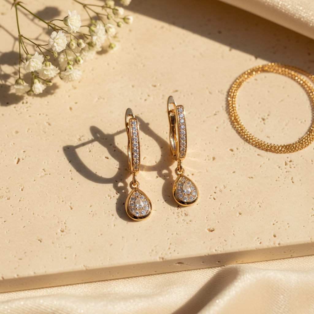 Yellow Gold Studded Teardrop Earrings — Styled Lifestyle